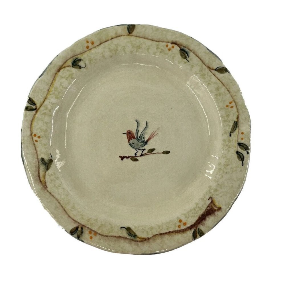VIETRI ETRUSCA ITALY HAND PAINT DINNER PLATES 11.5" BIRD BEIGE